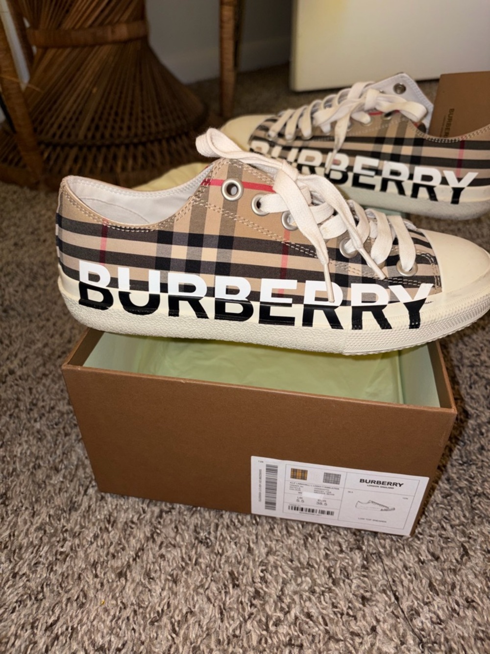 Burberry Womans Vintage Check Low-Top Sneakers in Beige